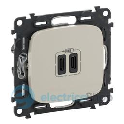 Розетка з двома USB-роз'ємами тип C + тип C 240V/5V 3000мА Legrand Valena Allure 755346, колір слонова кістка