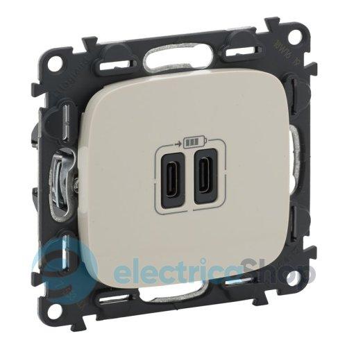 Розетка з двома USB-роз'ємами тип C + тип C 240V/5V 3000мА Legrand Valena Allure 755346, колір слонова кістка