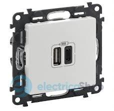Розетка з двома USB-роз'ємами тип A + тип C 240V/5V 3000мА Legrand Valena Life 753106, колір білий