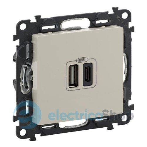 Розетка з двома USB-роз'ємами тип A + тип C 240V/5V 3000мА Legrand Valena Life 753206, колір слонова кістка