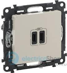 Розетка з двома USB-роз'ємами тип C + тип C 240V/5V 3000мА Legrand Valena Life 753207, колір слонова кістка