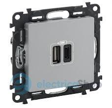 Розетка з двома USB-роз'ємами тип A + тип C 240V/5V 3000мА Legrand Valena Life 753306, колір алюміній