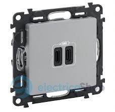 Розетка з двома USB-роз'ємами тип C + тип C 240V/5V 3000мА Legrand Valena Life 753307, колір алюміній