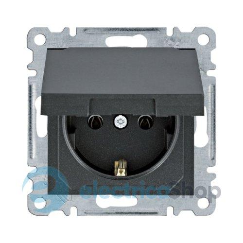 Розетка з з/к з кришкою Hager Lumina, чорна, 16А/230В , WL1153
