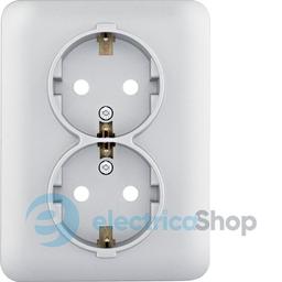 Розетка з з/к подвійна з захистом контактів Hager Lumina, срібна, 16А/230В , WL1262
