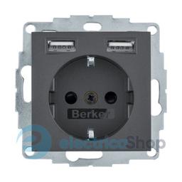 Розетка з з/к 16А/250В + 2хUSB/2.4A, антрацит S.1