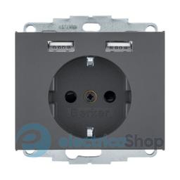 Розетка з з/к 16А/250В + 2хUSB/2.4A, антрацит K.1