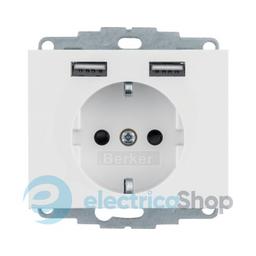 Розетка з з/к 16А/250В + 2хUSB/2.4A, пол.білизна K.1