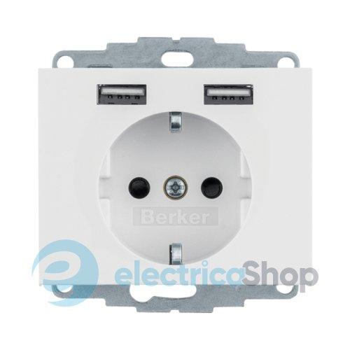 Розетка з з/к 16А/250В + 2хUSB/2.4A, пол.білизна K.1