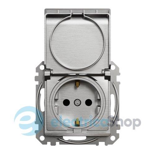 Розетка із з/к зі шторками з кришкою SE Sedna Elements SDD170024 алюміній матований