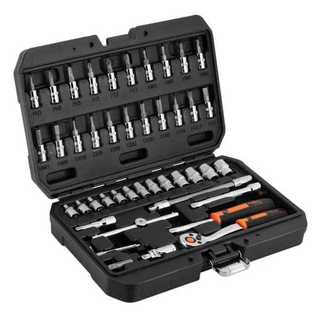 Набір інструментів Neo Tools, набір торцевих головок, 1/4", CrV, кейс, 46шт