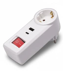 Адаптер мережевий 2E 1xТипF, 16A, 1xUSB-A, 1xUSB-C, білий