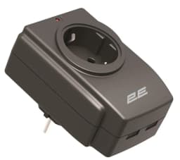 Адаптер мережевий 2E 1xТипF, 16A, 2*USB-A, фільтр, чорний