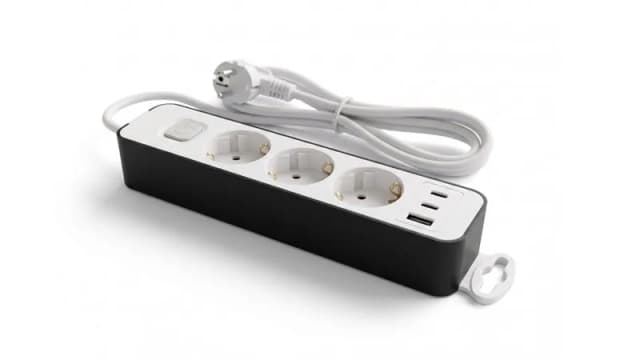 Подовжувач мережевий 2E TwoColors 1.5м, 3xТипF, 16A, 2xUSB-C, 1x USB-A, біло-чорний