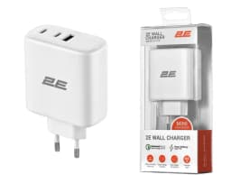 Зарядний пристрій мережевий 2E 65Вт GaN 2хUSB-C/USB-A, PD/QC, білий