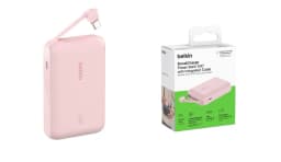Акумулятор портативний літій-іонний Power Bank Belkin 10000мА·год, 20Вт, з інтегрованим кабелем USB-C, рожевий