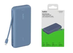 Акумулятор портативний літій-іонний Power Bank Belkin 20000мА·год, 30Вт, з інтегрованим кабелем USB-C, синій