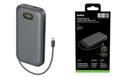 Акумулятор портативний літій-іонний Power Bank Belkin 27000мА·год, 240Вт, з інтегрованим кабелем USB-C, сірий