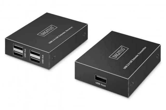 Подовжувач DIGITUS USB 2.0, для використання з кабелем Cat6, до 150 м, 4 х USB-A, чорний