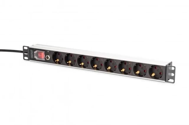 Пристрій розподілу електроживлення DIGITUS 1U, 8xSchuko, 16A, 250V, вимикач, запобіжник, вилка Schuko