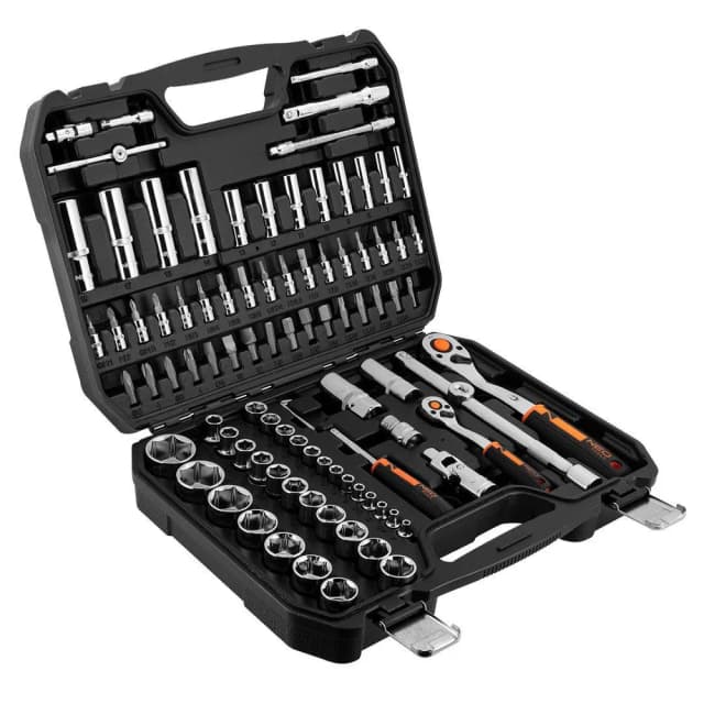 Набір інструментів Neo Tools, набір торцевих головок, 1/2", 1/4", CrV, кейс, 94шт