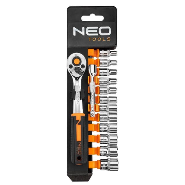 Набір торцевих головок Neo Tools, 1/4", тріскачка 90 зубців, CrV, 14шт