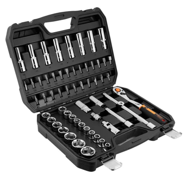 Набір інструментів Neo Tools, набір торцевих головок, 1/2", CrV, кейс, 58шт