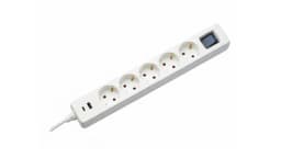 Подовжувач мережевий 2E 3м, 5xТипF, 16A, 1xUSB-A,1xUSB-C, фільтр, білий