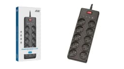 Подовжувач мережевий 2E 3м, 10xТипF, 16A, 3xUSB-A, 1xUSB-C, фільтр, чорний