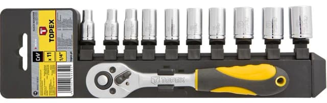 Набір торцевих головок TOPEX, 1/4", з тріскачкою, CrV, 11шт