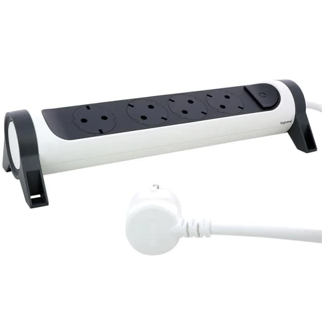 Подовжувач мережевий Legrand преміум, 3м, 4xТипF, 16A, поворотний, біло-чорний
