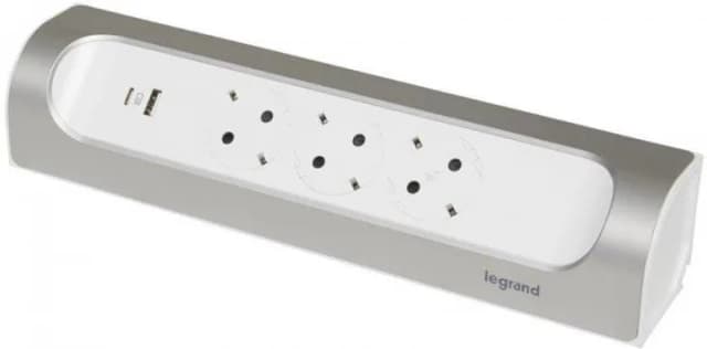 Подовжувач мережевий Legrand без кабелю, 3xТипF, 16A, 1xUSB-A,1xUSB-C, кутовий, білий