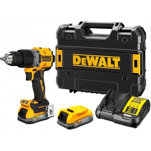Дриль-шурупокрут DeWalt XR Li-Ion PowerStack 18В акб 1х1.7А·год 90Нм 0-650/0-2000об/хв патрон 13мм кейс 1.28кг