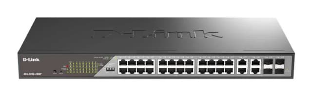 Комутатор D-Link DSS-200G-28MP 24xGE PoE, 4xSFP/GE, 370W, Некерований