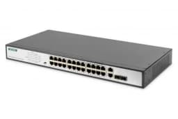 Комутатор DIGITUS Fast Ethernet, 19', 24-port PoE + 2 Combo, 2 Uplinks, Unmanaged