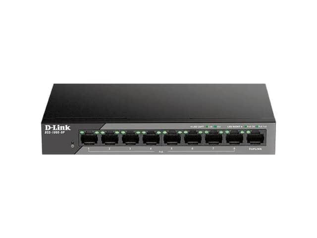 Комутатор D-Link DSS-100E-9P 8xFE PoE, 1xGE, 92W