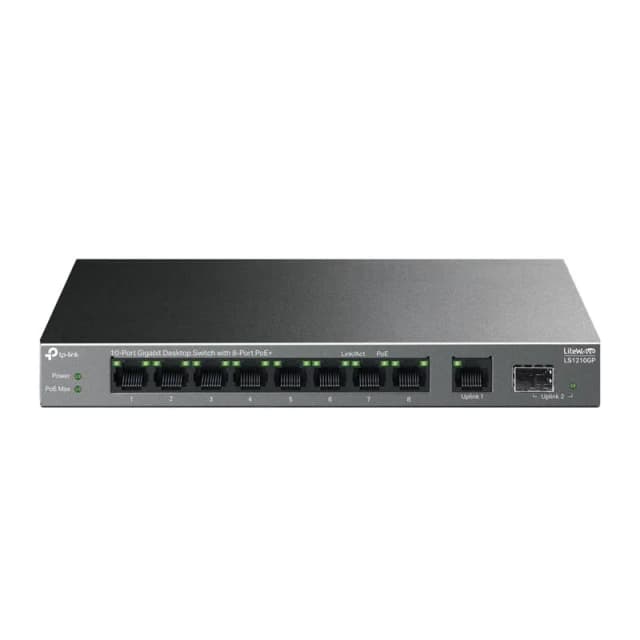 Комутатор TP-LINK LS1210GP 9xGE (8xPoE), 61 Вт, 1xSFP