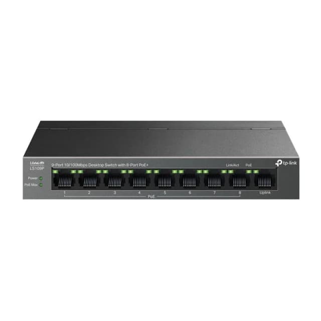 Комутатор TP-LINK LS109P 9xFE (8xPoE), 63 Вт