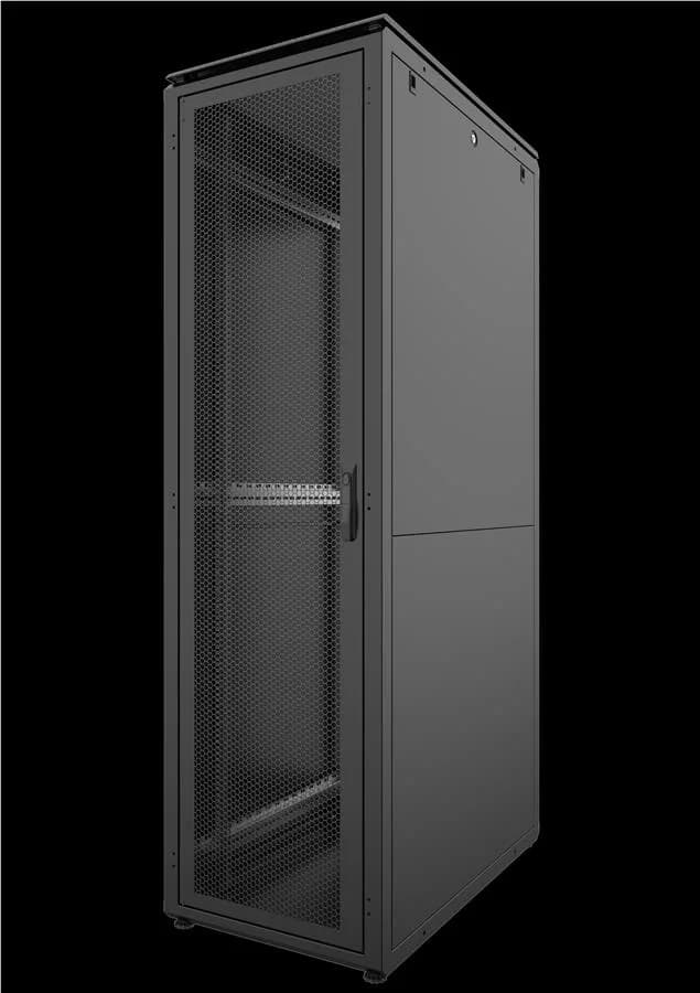 Серверна шафа MIRSAN 19", 42U, DC ЦОД, зібрана, 80% перф. передні і задні двері, 600x1000 мм, максимально 3000 кг, чорна