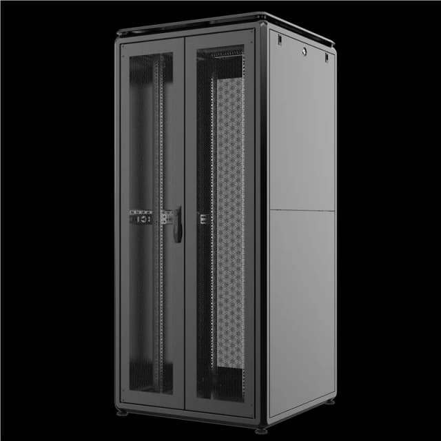 Серверна шафа MIRSAN 19", 42U, GTV ЦОД, зібрана, 80% скл. двері, + 6 мод. вент. з АТ, 800x800 мм, максимально 2000 кг, чорна