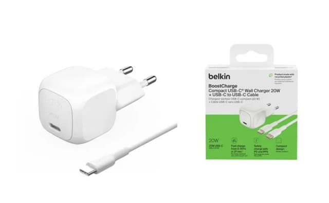 Зарядний пристрій мережевий Belkin 20Вт USB-С PD PPS, кабель USB-С > USB-C, 1м, PVC, білий