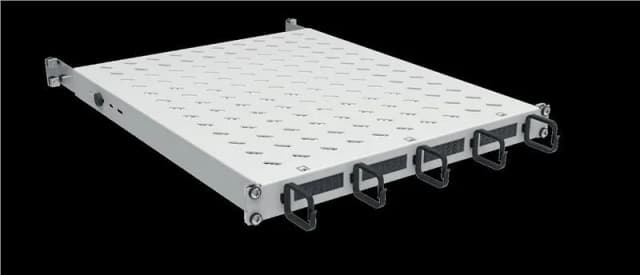 Полиця ZPAS 19", 1U, з кільцями та щітками регульована, глибина 450-550 мм, 120кг максимально, сіра