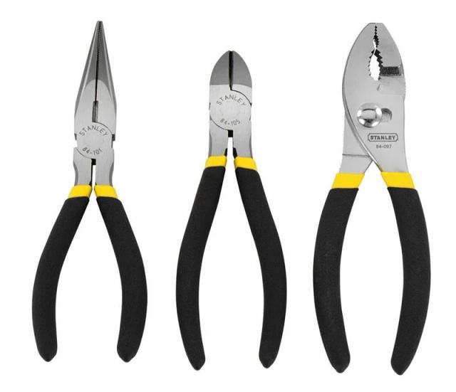Набір шарнірно-губцевих інструментів Stanley Basic, Пасатижі переставні,Плоскогубці подовжені прямі,Кусачки-бокорізи, 152мм, 3шт