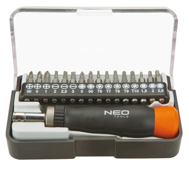 Біти Neo Tools 5/32", бітотримач, прецизійні, SL,PH,PZ,T,H, 30мм, CrV, кейс, набір 17шт