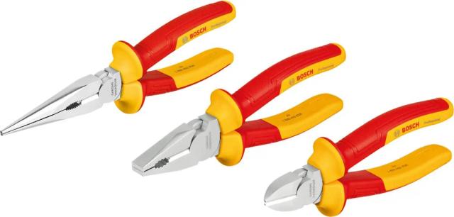 Набір шарнірно-губцевого інструменту Bosch Professional комбіновані плоскогубці, діагональний бокоріз, плоскогубці з довгим носом, VDE набір 3шт