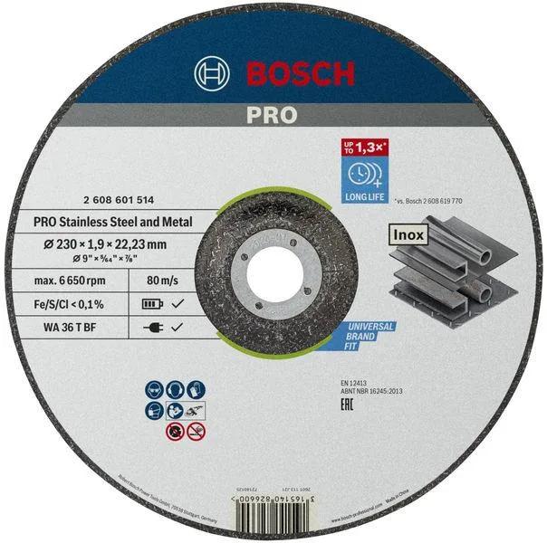 Диск відрізний Bosch Professional для нержавіючої сталі та металу 230x1.9x22.23мм