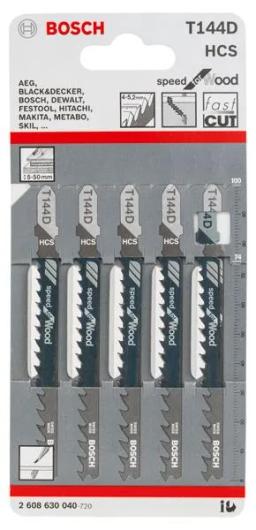 Полотно пиляльне для електролобзика Bosch Professional по дереву T144D, 4-5.2х100мм, 5шт