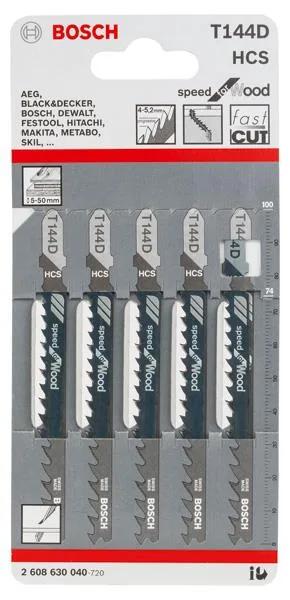 Полотно пиляльне для електролобзика Bosch Professional по дереву T144D, 4-5.2х100мм, 5шт