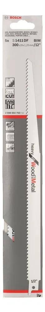 Полотно пиляльне для шабельної пилки Bosch Professional по дереву та металу, S 1411 DF, 6TPI, 5шт