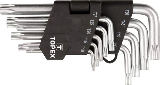 Ключі Torx TOPEX, короткі, CrV, T10-T50, набір 9шт